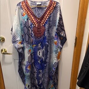 Embellished Blue Printed Women's Kaftan